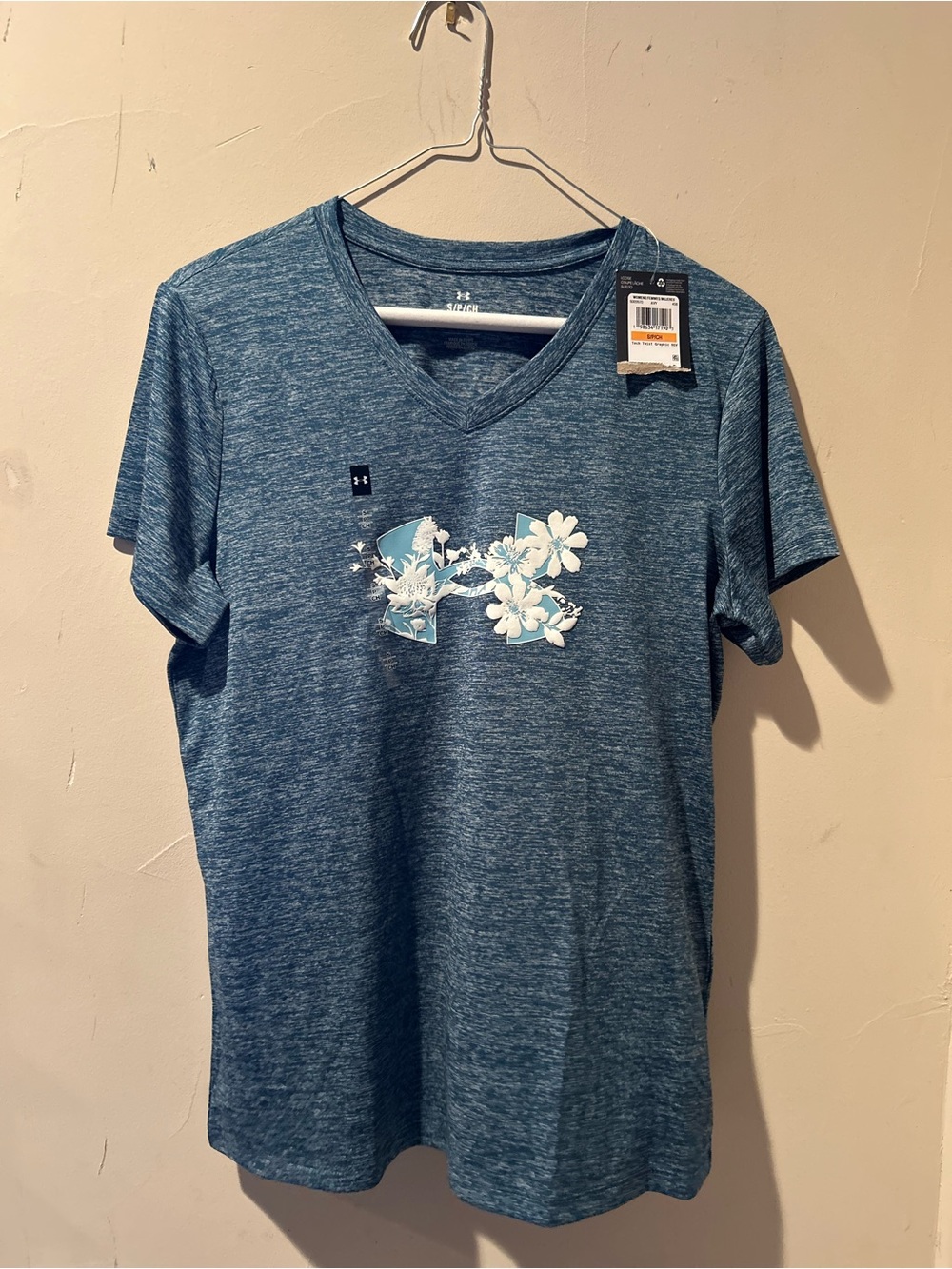 Under Armour Teal Heather Floral Logo V-Neck Tee